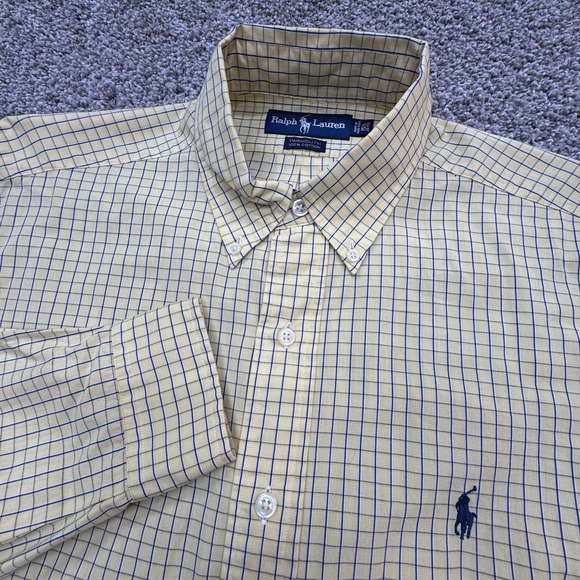 Men's Polo‎ Ralph Lauren Yarmouth Button Down Shirt Size 15.5-32/33 Yellow Check - Picture 1 of 8